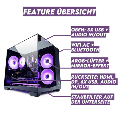VENOM Black Gaming PC Luftkühlung bis RTX 5060 128GB RAM SSD RGB Win 11 WLAN