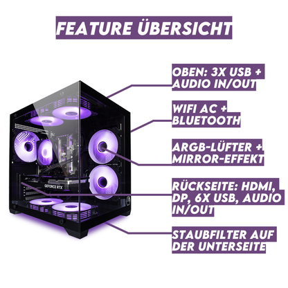 VENOM Black Gaming PC Luftkühlung bis RTX 5060 128GB RAM SSD RGB Win 11 WLAN