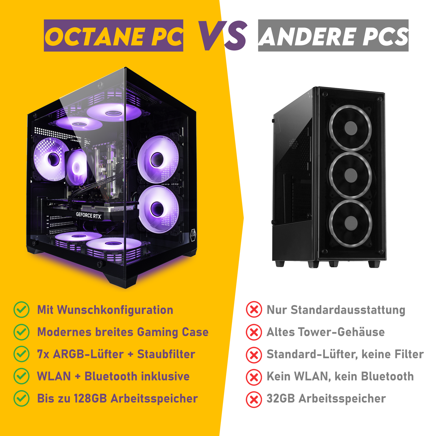 VENOM Black Gaming PC Luftkühlung bis RTX 5060 128GB RAM SSD RGB Win 11 WLAN