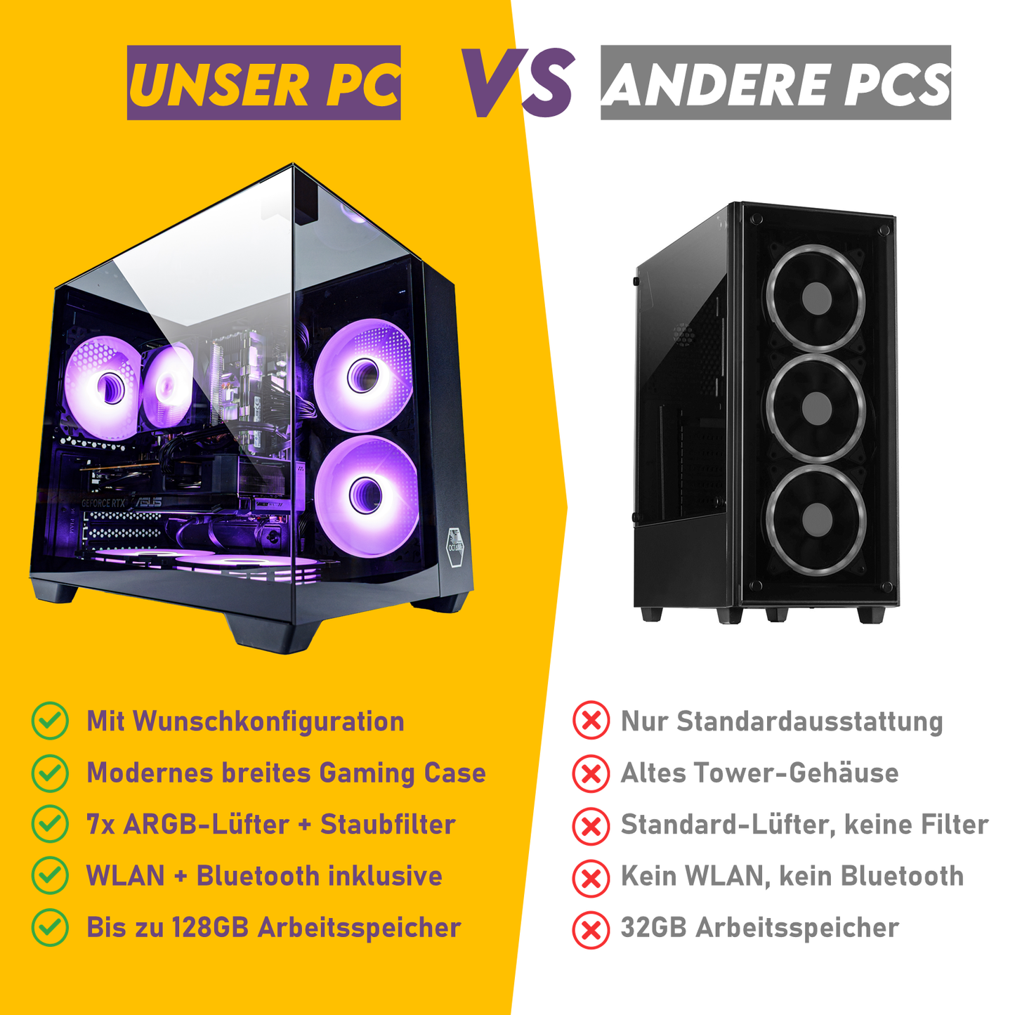 VENOM Black Gaming PC Luftkühlung bis RTX 5060 128GB RAM SSD RGB Win 11 WLAN